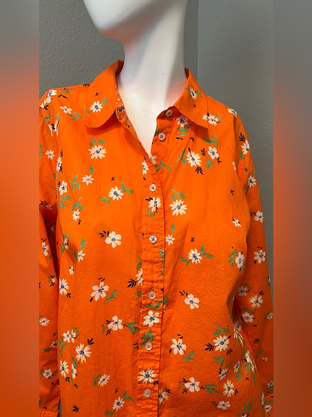 TALBOTS Women’s Cotton Orange Floral Lively Ditsy BD LS Top Shirt Size M - Picture 5 of 16